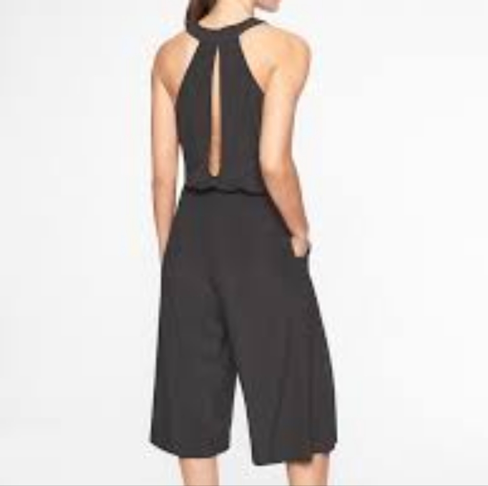Athleta Mercer Halter Top Black Wide Leg Romper Jumpsuit women's 12